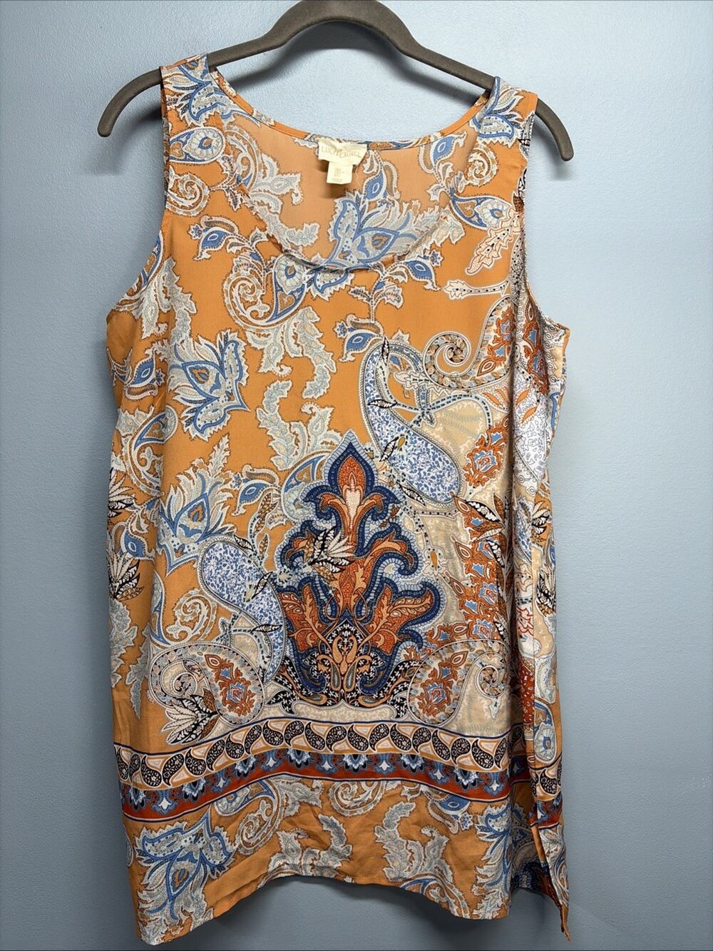 Lucy & Laurel - Sleeveless Blouse Size Large - Orange/Blue Paisley - Lightweight